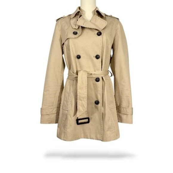 Zara Basic Womens Trench Coat Sz L Beige Double Breasted Belted Made in Spain - Picture 1 of 7